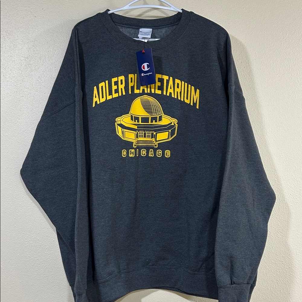Champion Dark Gray Crewneck with Yellow Adler Planetarium Graphic, Men’s 2XL NWT